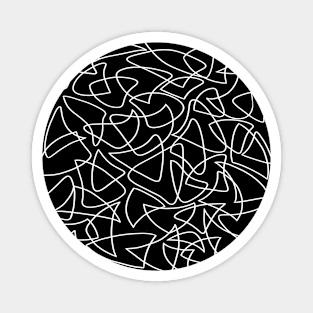 Abstract Overlapping Shapes, Drawing, White on Black Magnet